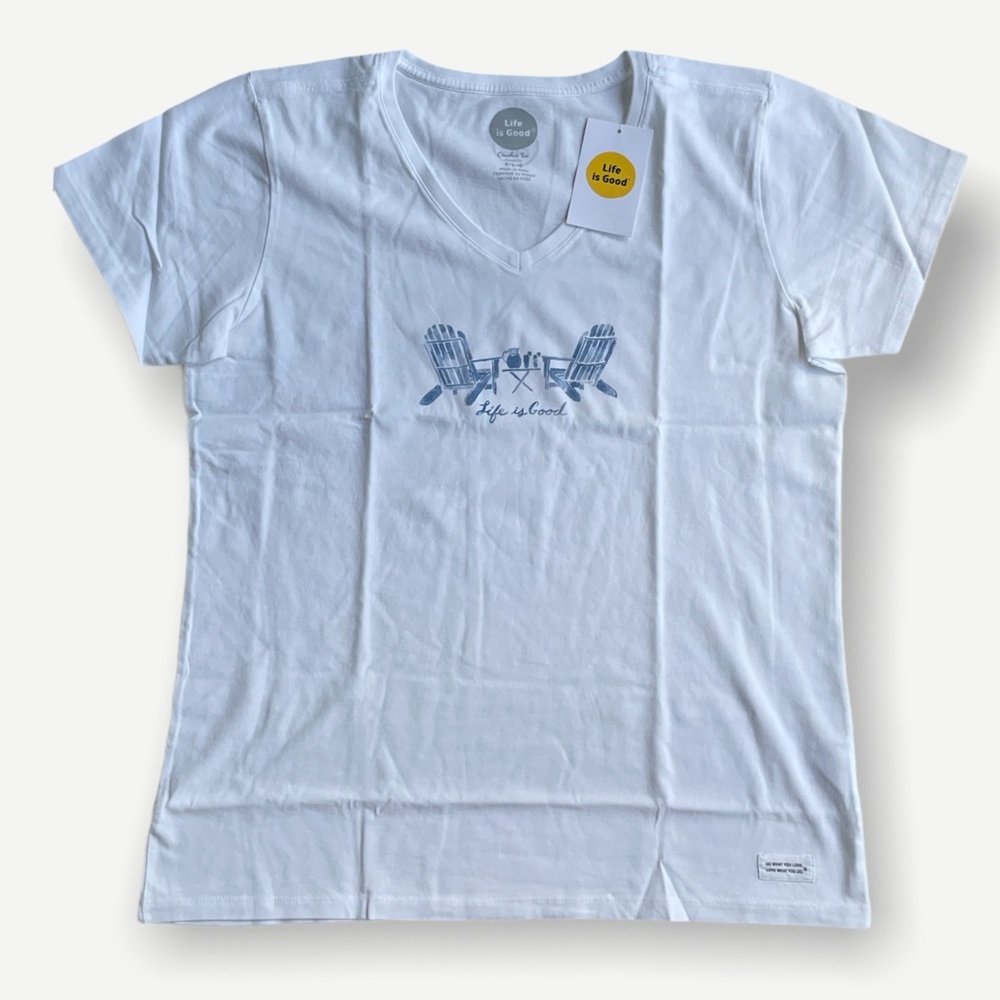 Life is Good V-neck Tshirt, Adirondack/Refreshment